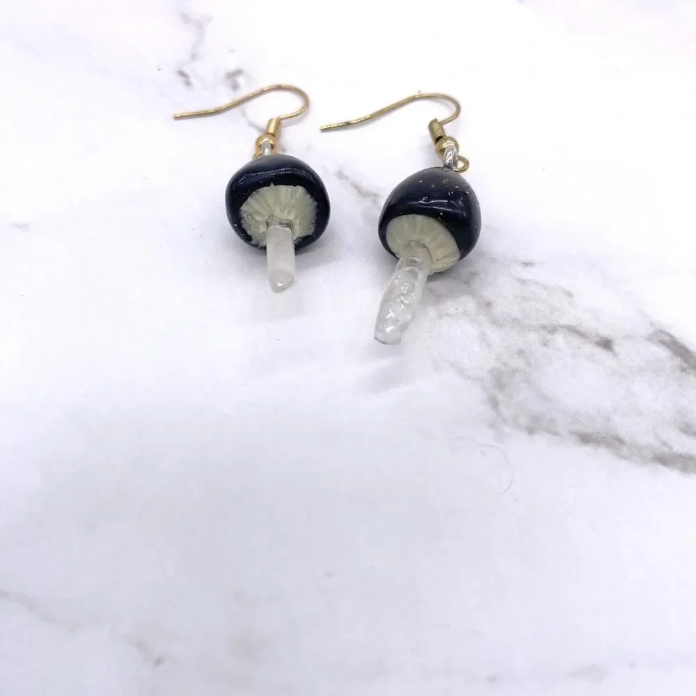 Black Mushroom Quartz Crystal earrings